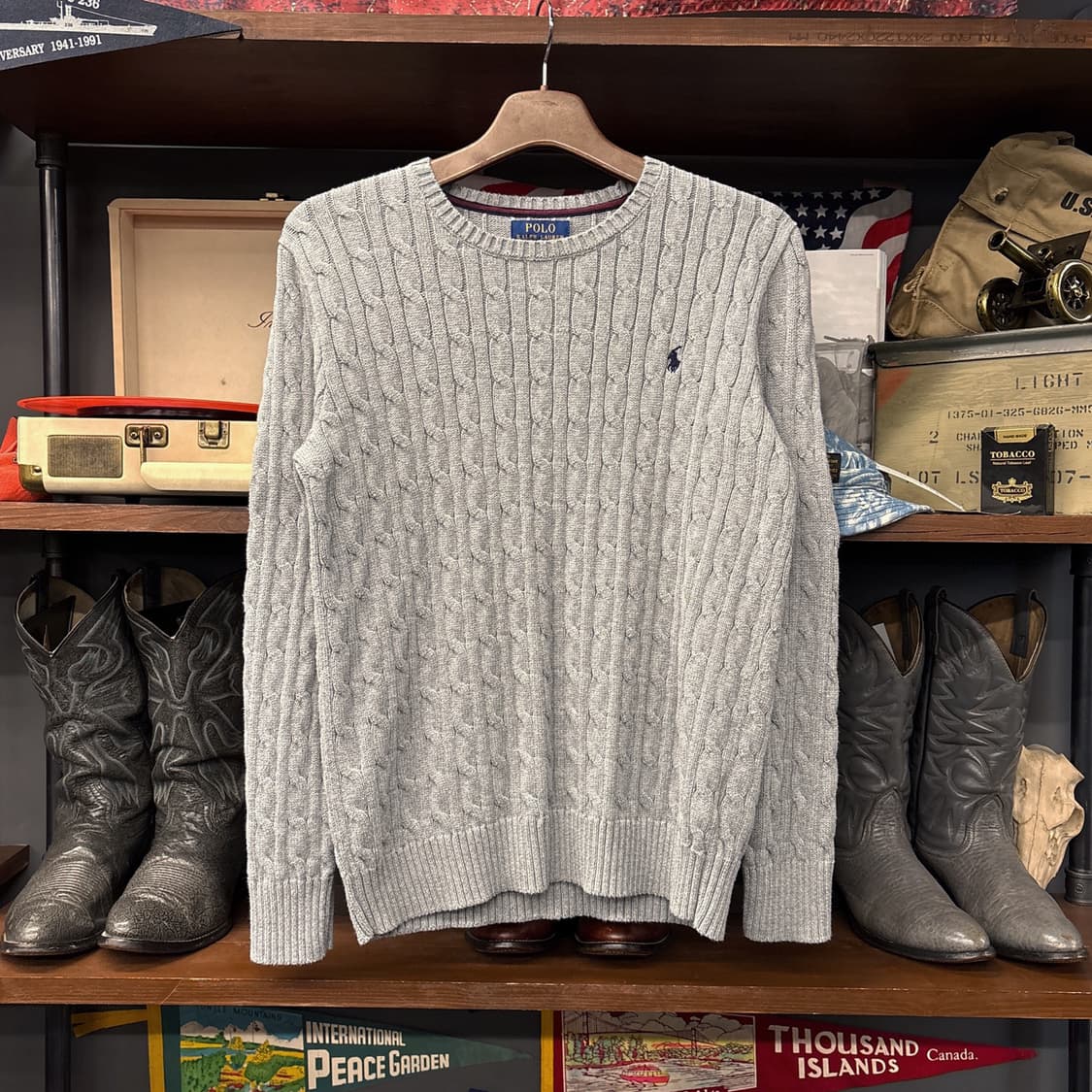 신형라벨 폴로 랄프로렌 케이블 코튼니트 스웨터 그레이 N1052 상품이미지1