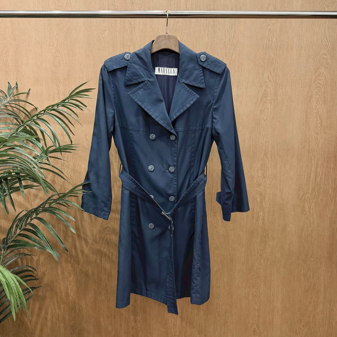 마렐라 트렌치 미디 코트 견장 더블 버튼 벨트 스트랩 디테일 네이비 상품이미지1