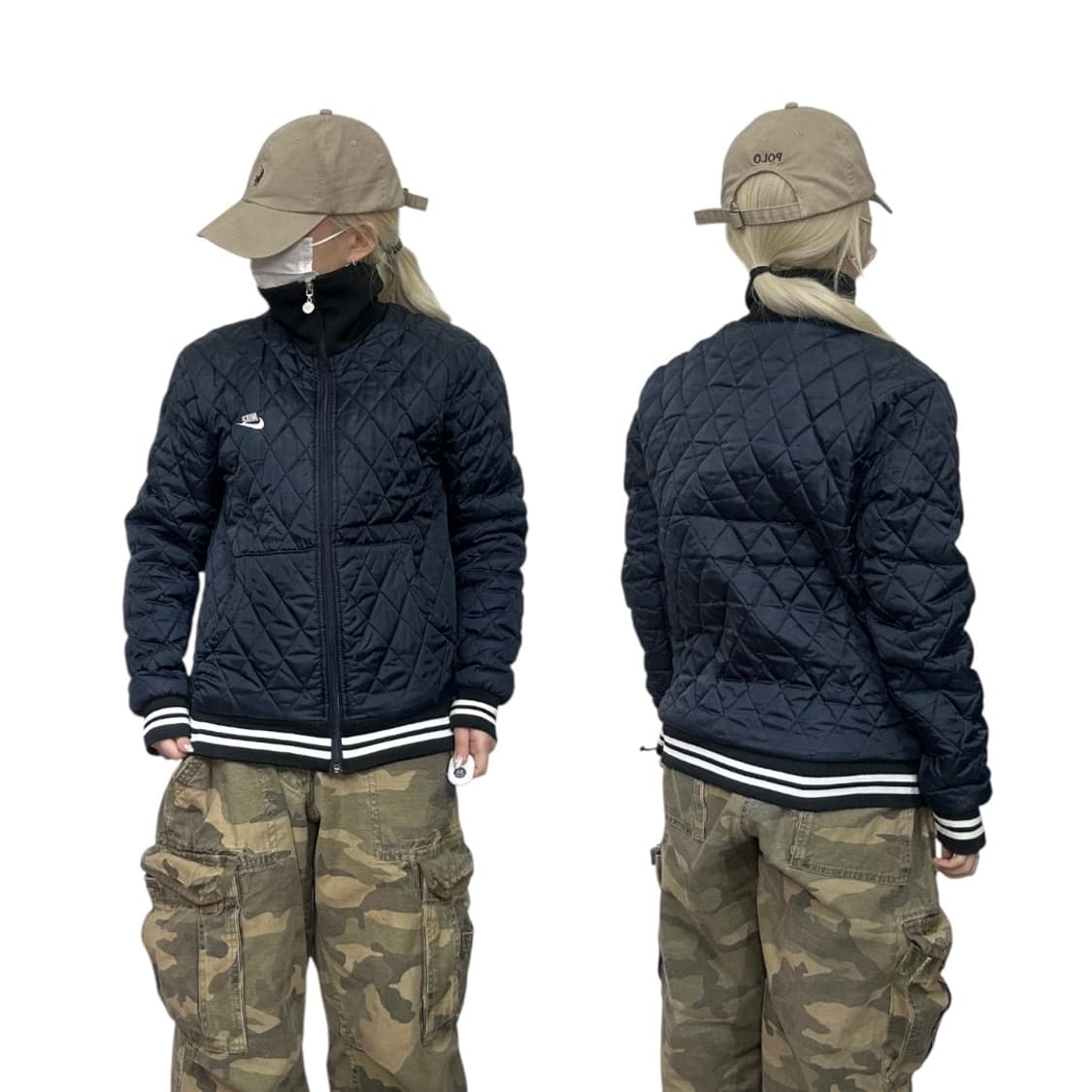 00s 나이키 네이비 퀼팅 자켓 올드스쿨 패딩 점퍼 S 상품이미지1