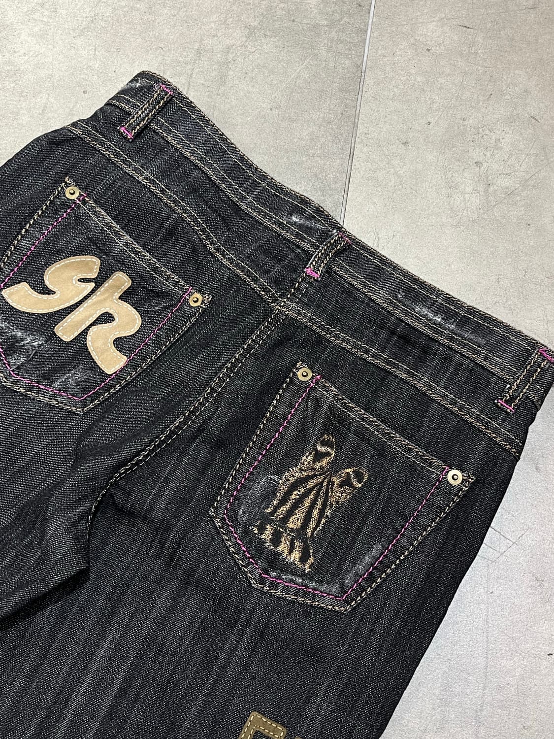 일본 빈티지 모리걸 고양이 레터링 패치 와이드 데님 팬츠  상품이미지10