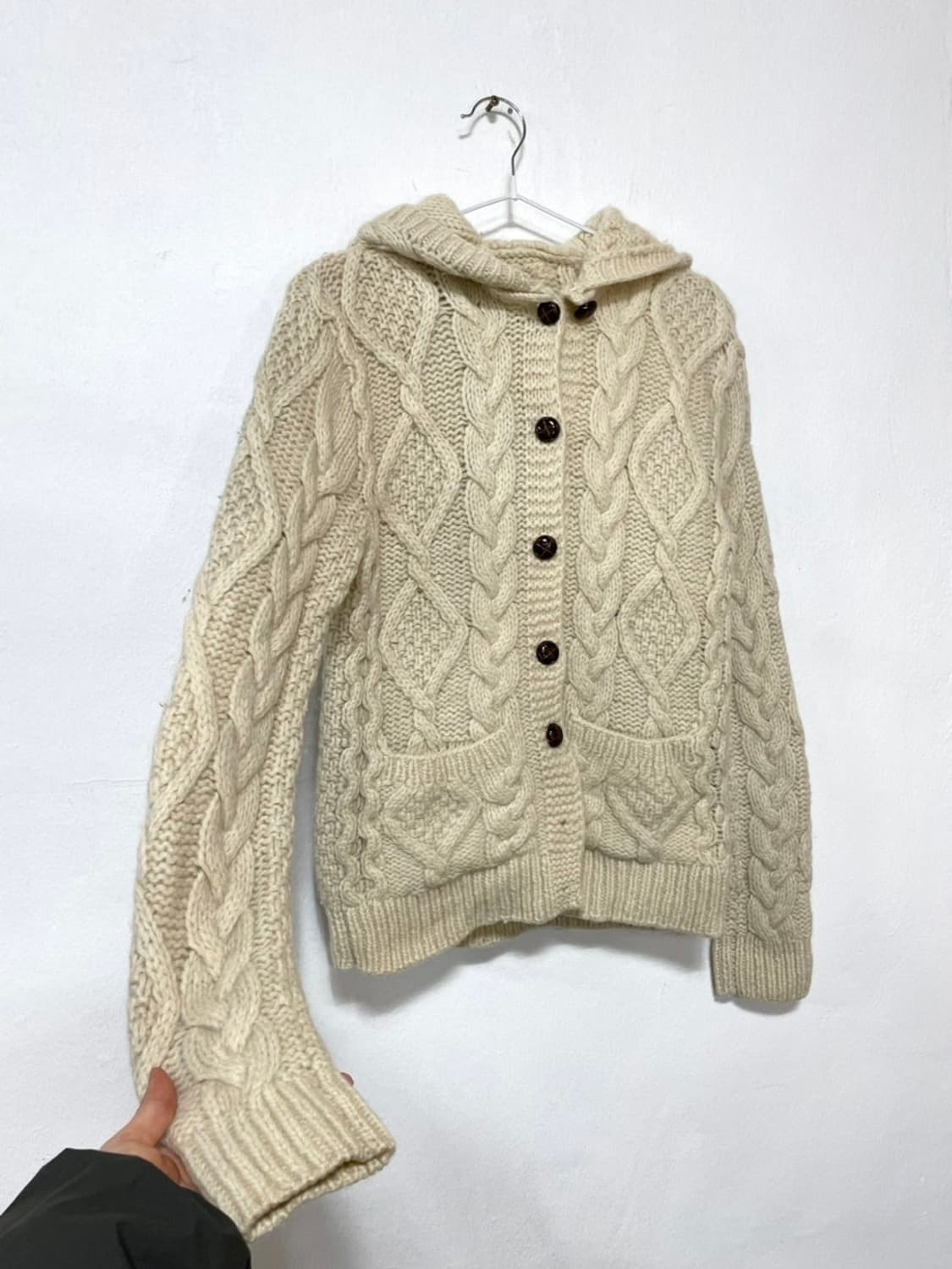 아이보리 꽈배기 후드 니트 가디건 상품이미지3