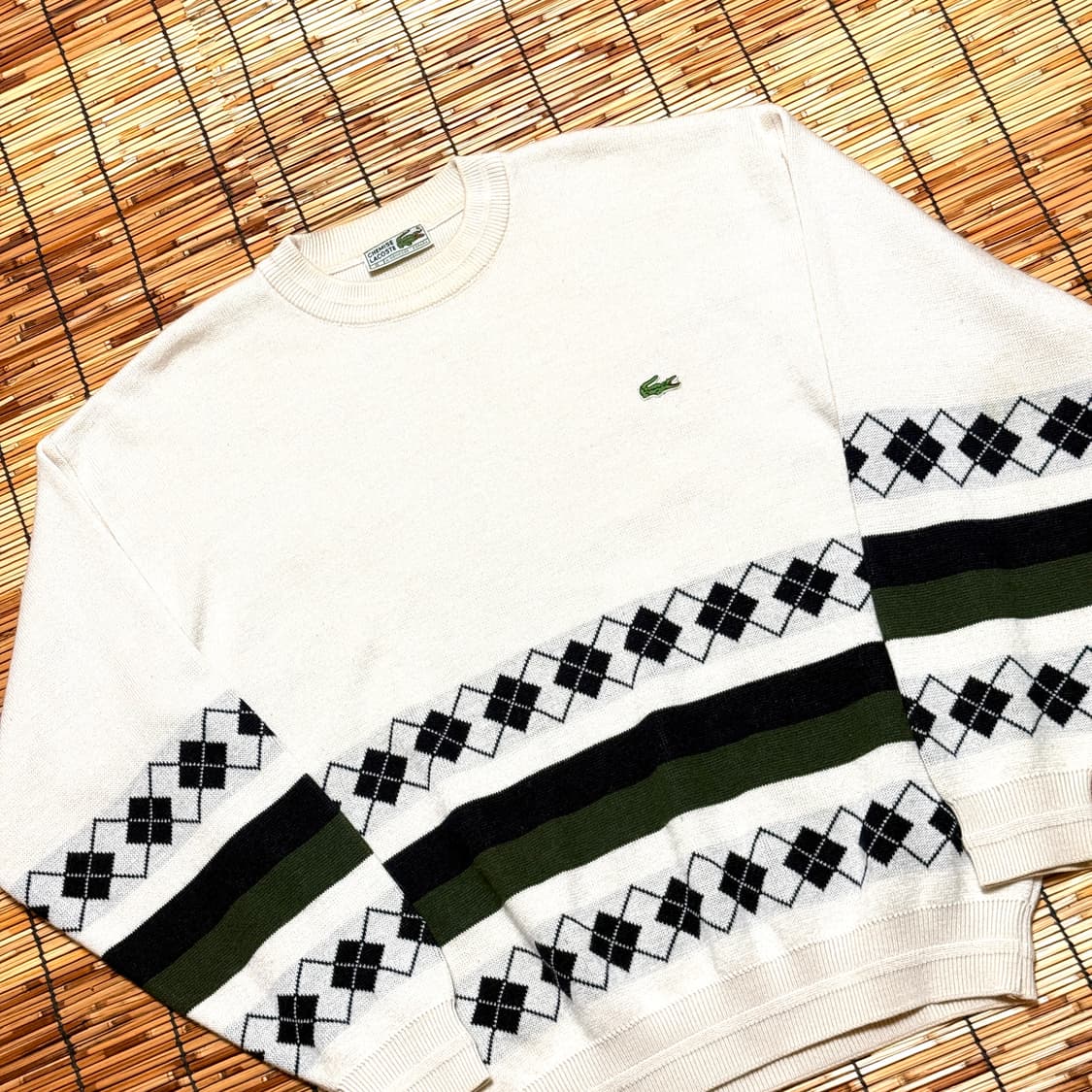 90년대 라코스테 아이보리 아가일 패턴 스페인제 니트 L 상품이미지3