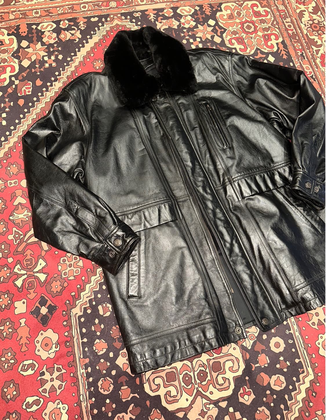 ( L-XL ) 가죽코트 가죽카코트 레더자켓 빈티지가죽 바이커자켓 상품이미지3