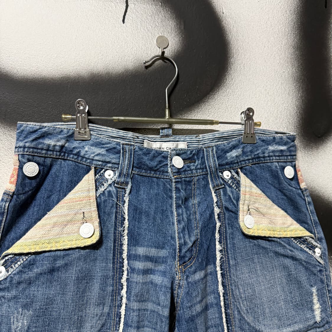 VTG 빈티지 올드스쿨 레이어드 패치 디테일 신치백 카펜터 데님 반바지 상품이미지3