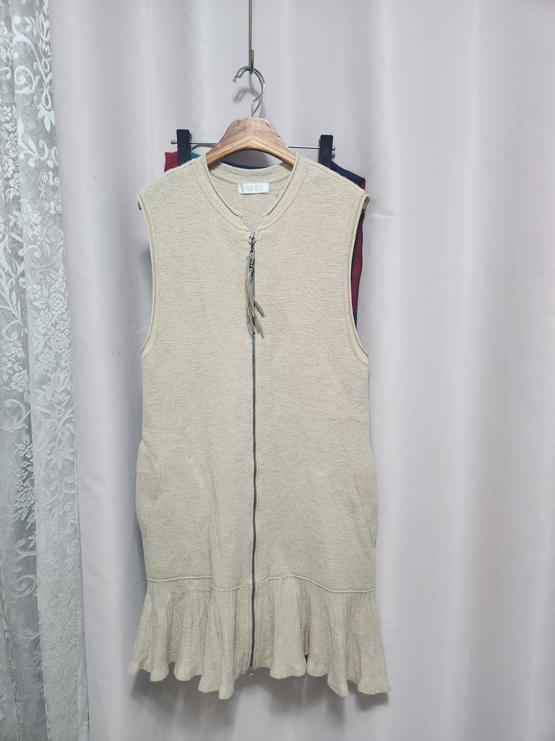 SJSJ아이보리 니트 조끼 프릴 원피스 상품이미지1