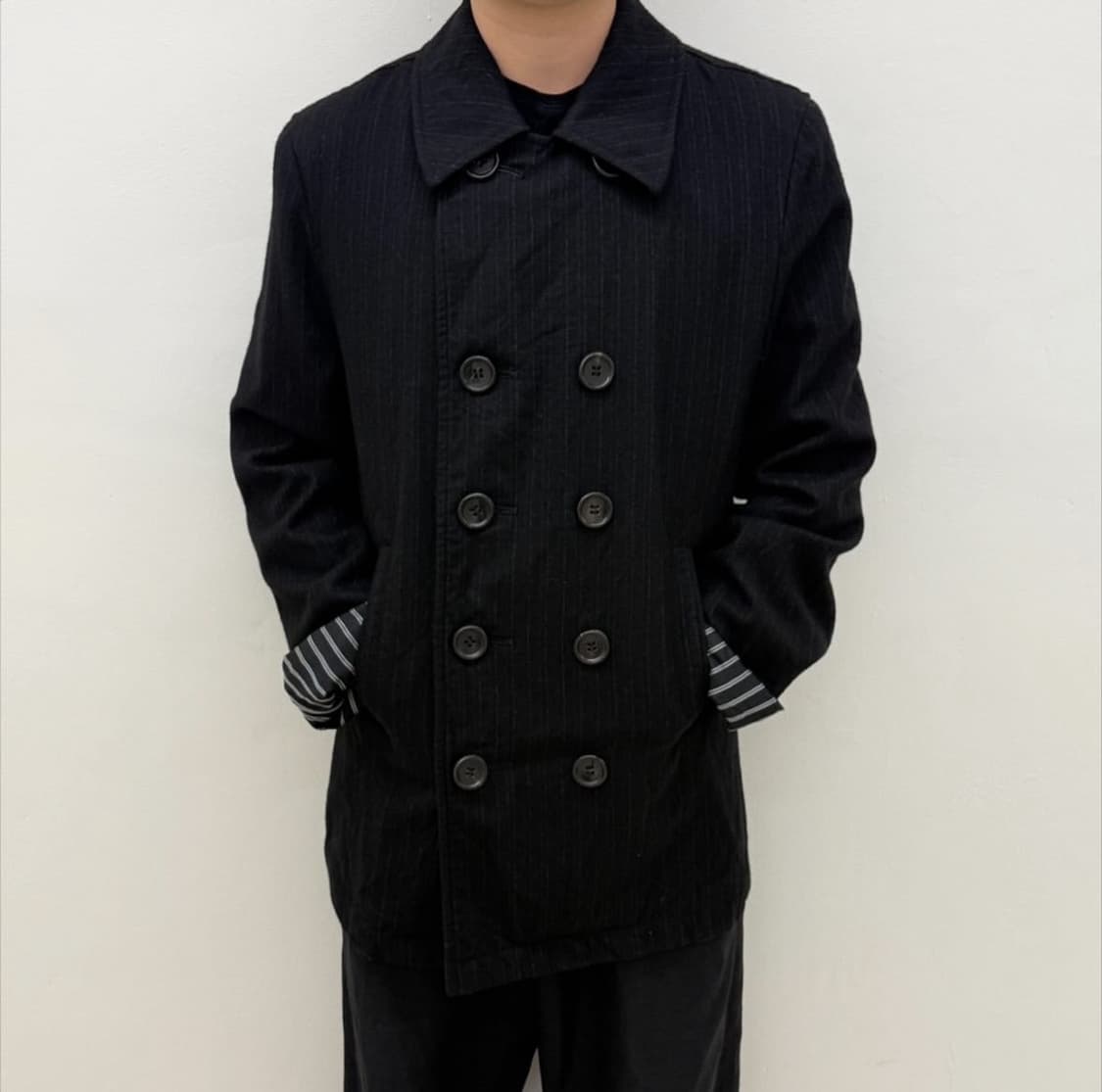 꼼데가르송 옴므 울 스트라이프 더블 코트 상품이미지1