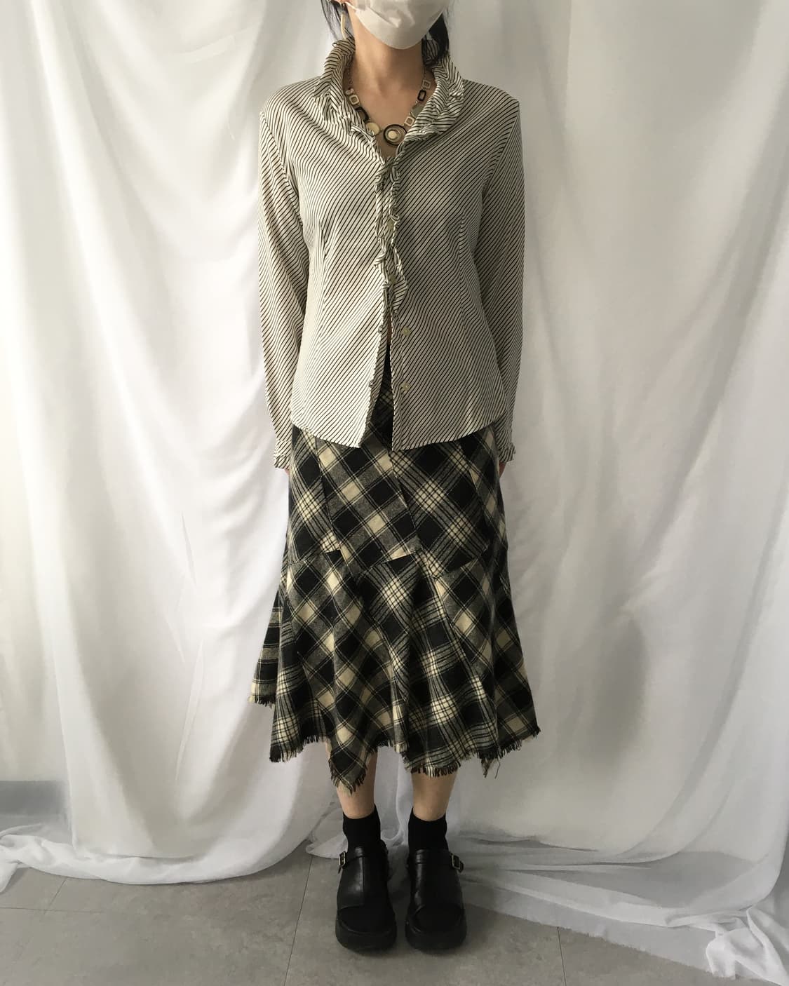 Check pattern unbalanced woolen skirt 상품이미지5