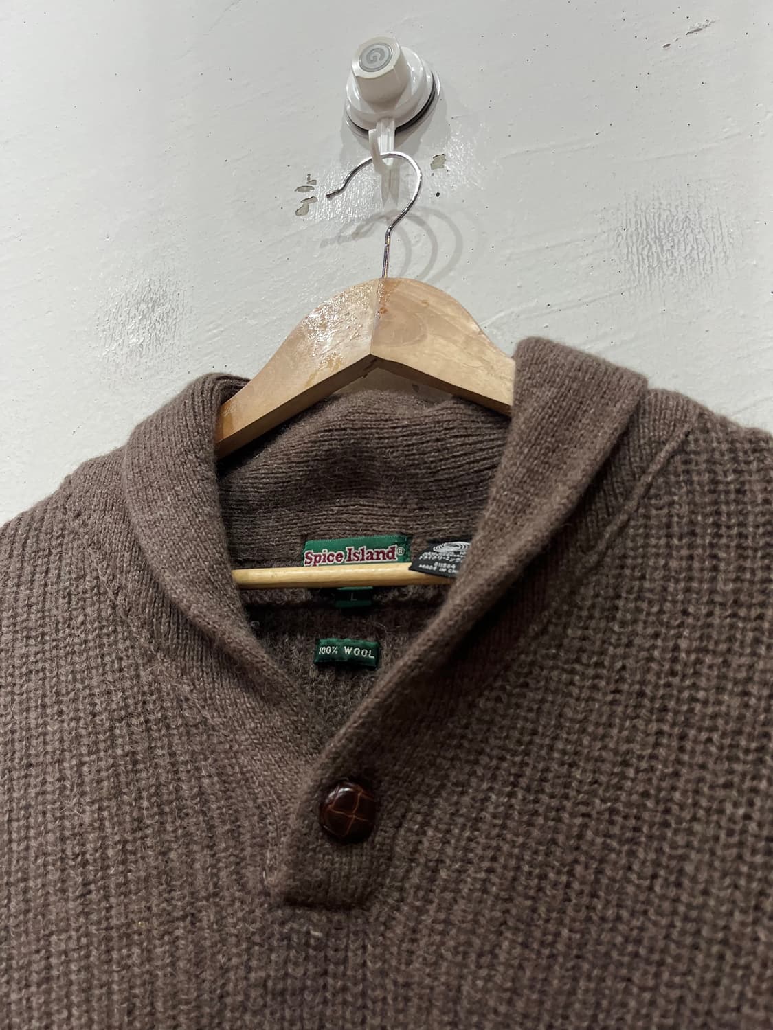 SPICE ISLAND 퓨어울 클래식 숄카라 니트 스웨터 브라운 상품이미지2