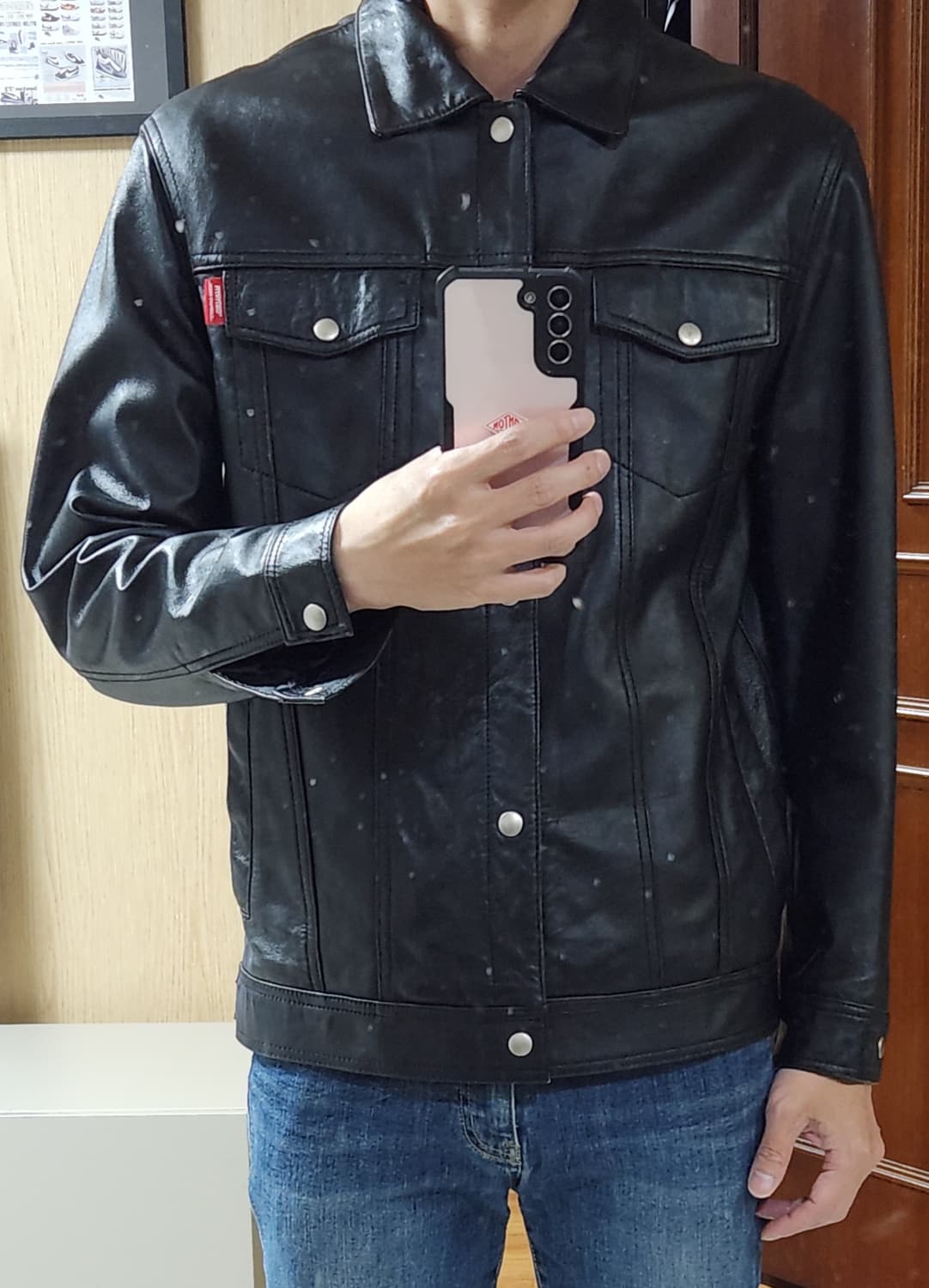 (착샷) 마하그리드 가죽 자켓 트러커 퀼티드 상품이미지9