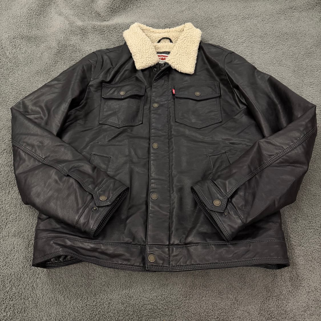 [정품] 리바이스 블랙 쉐르파 레더 가죽 트러커 자켓 상품이미지2