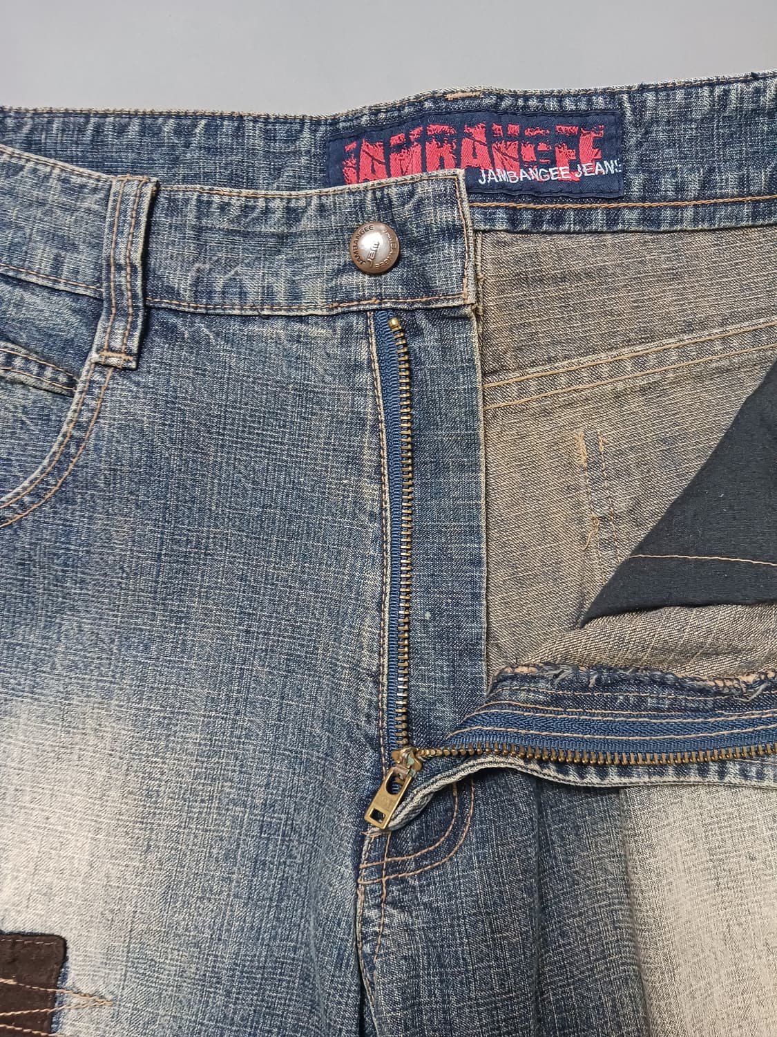 [33] 잠뱅이 스톤워싱 패치워크 와이드 배기진 청바지 상품이미지6