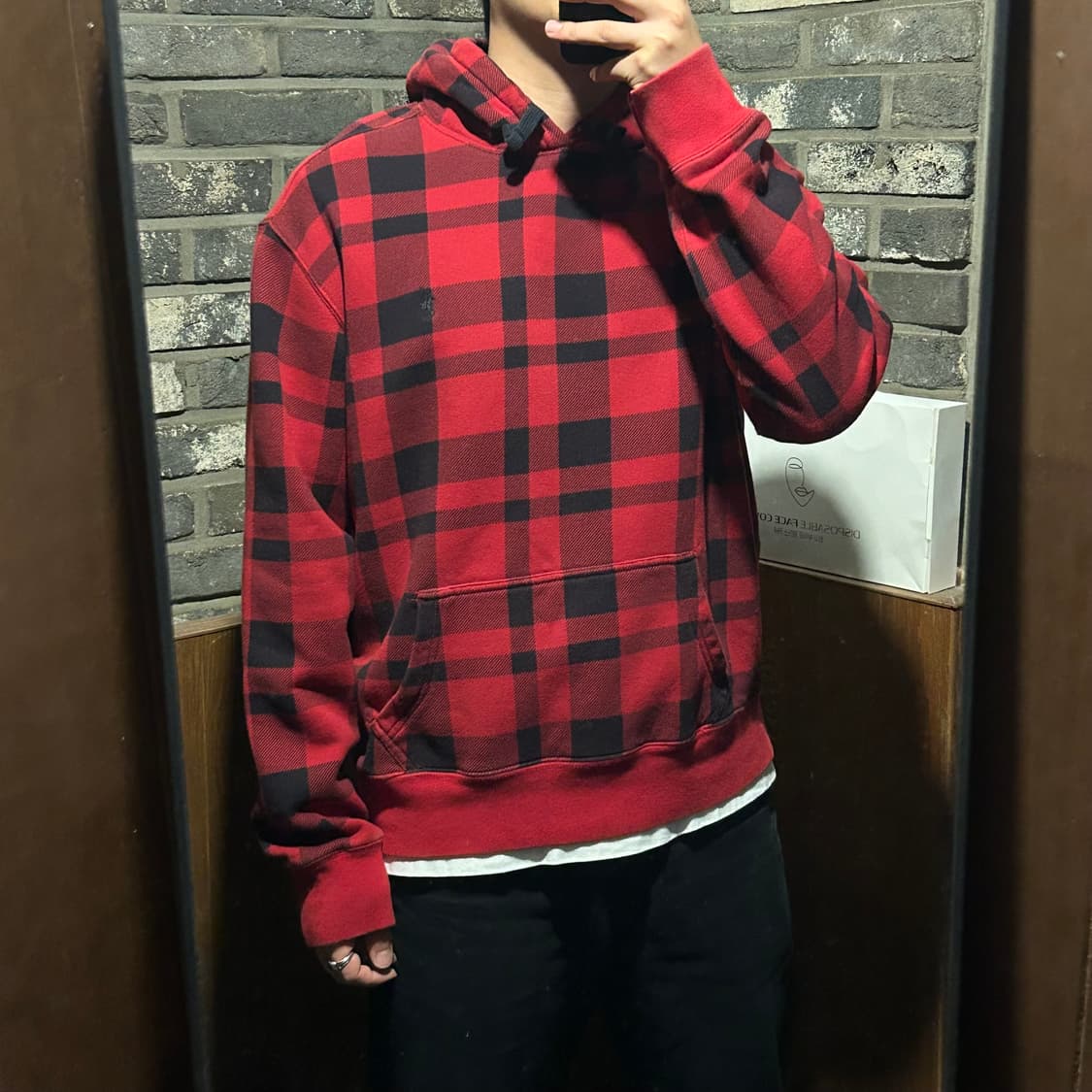 XL) 폴로 랄프로렌 레드 블랙 체크 후드티 상품이미지8