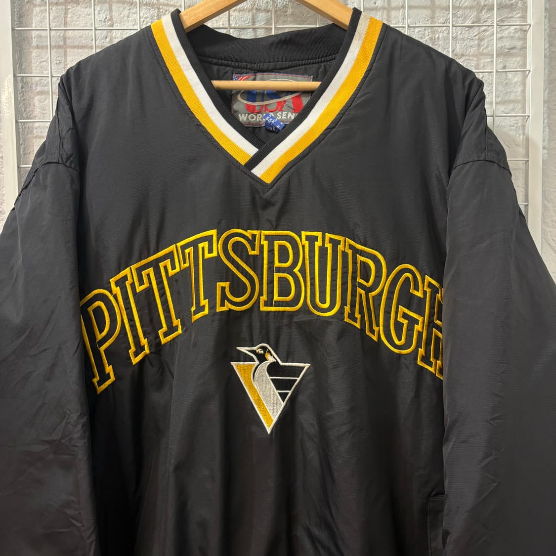 90s USA 월드센스 올드스쿨 피츠버그 펭귄스 블랙 웜업 XL 상품이미지3