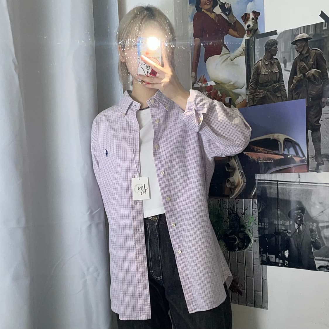 폴로 핑크 블루 체크 클래식핏 셔츠 M 상품이미지2