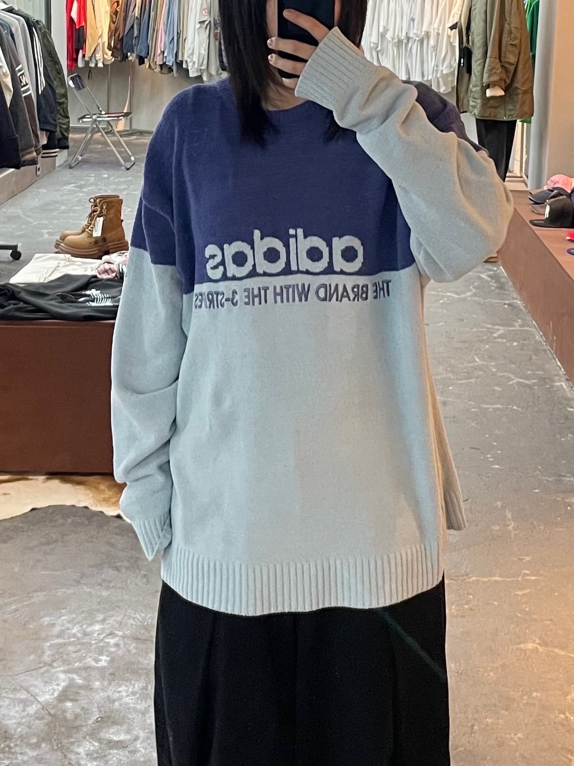 아디다스 블루 배색 니트 H1665 상품이미지1