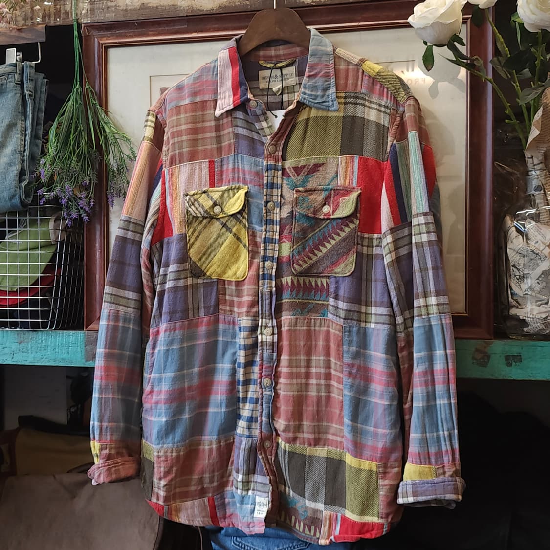 폴로 데님앤서플라이 패치워크 투포켓 체크셔츠 M 상품이미지2