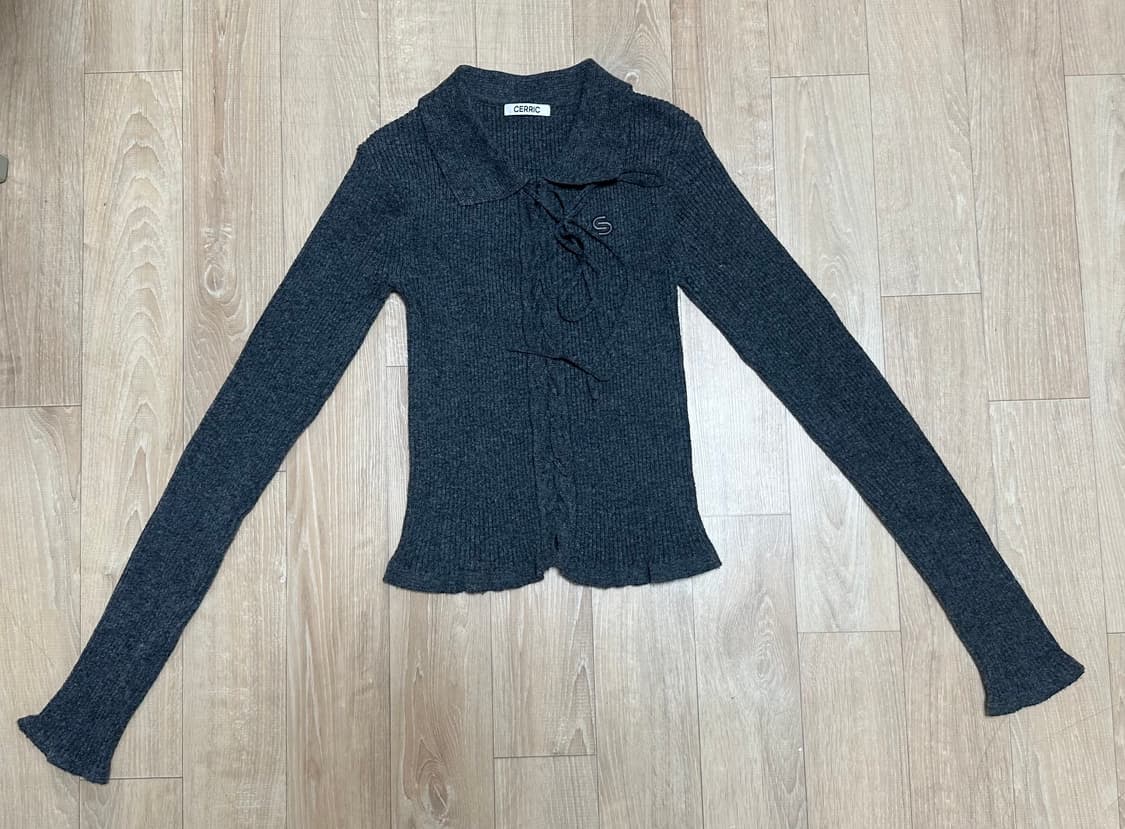 세릭 Eyelet Shirring Collar Knit Charcoal 상품이미지2