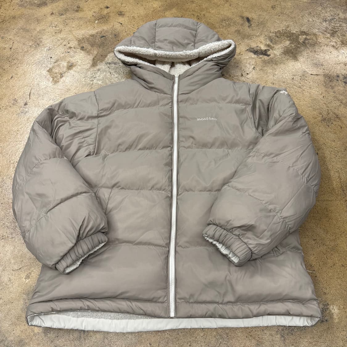 [정품/L] 몽벨 후드 패딩 자켓 베이지 아이보리 후리스 양면 b14 상품이미지2