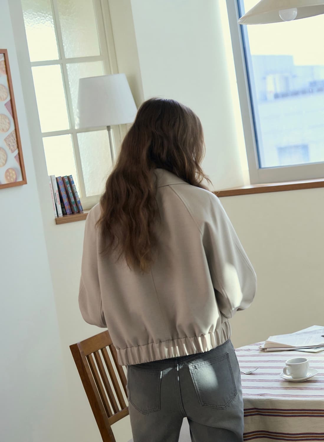 드로우핏 우먼 울 레글런 크롭 블루종 애쉬 크림 M 새상품 상품이미지3