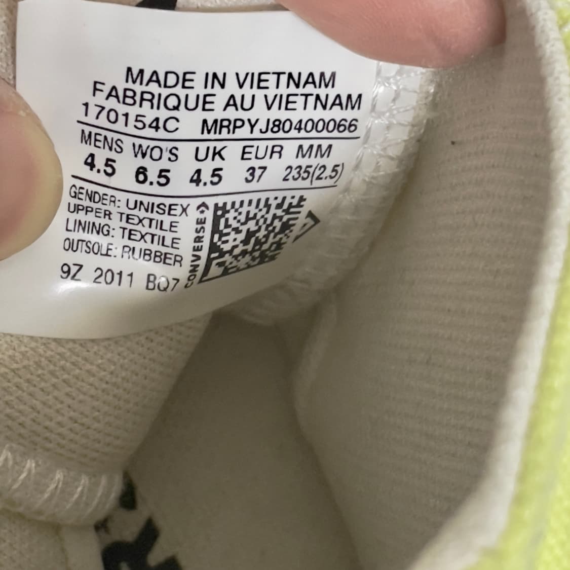 [235] 컨버스 척테일러 올스타 시즈널컬러 지트론 하이 레몬 옐로우 상품이미지10