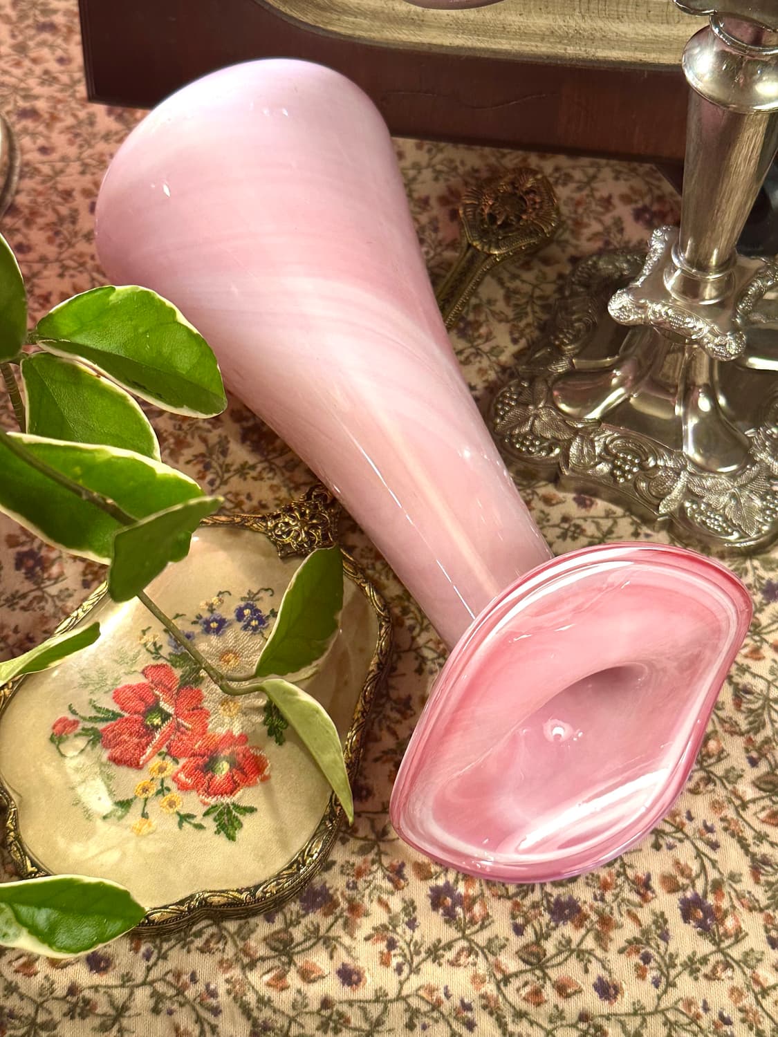 독일 빈티지 핸드블로운 아트글라스 칼라릴리 핑크 마블 화병 상품이미지10