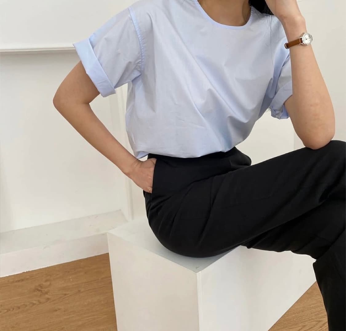 블루 반팔 블라우스 상품이미지1