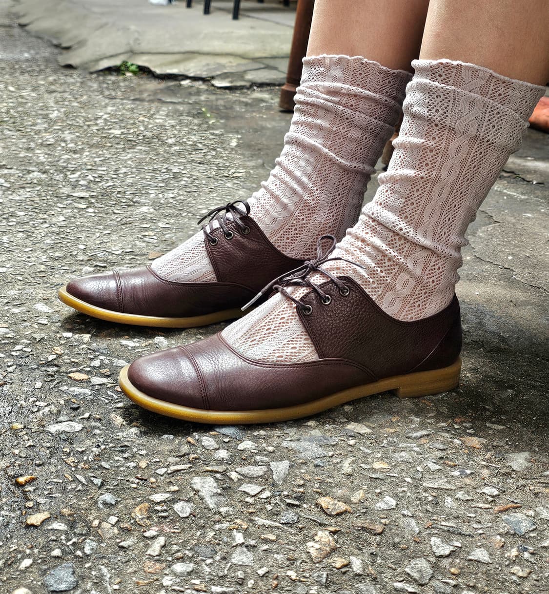 Chochotte 브라운 레더 레이스업 메리제인 슈즈(좁은발볼) 상품이미지1