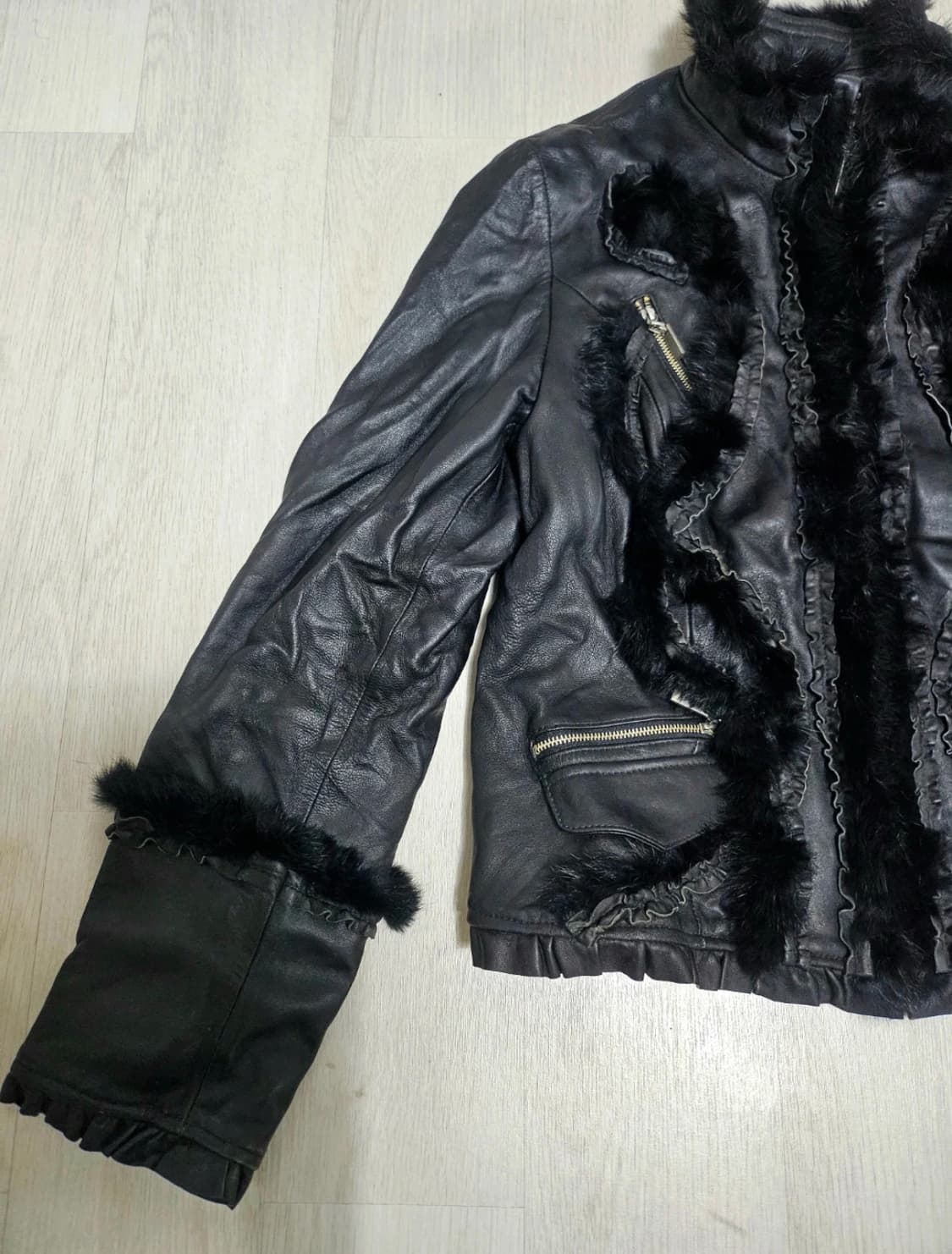 Y2k 곱창 양가죽 레더 자켓 상품이미지4