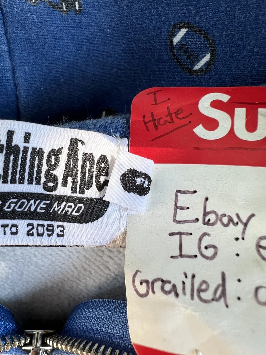 베이프 베이비 마일로 풋볼 모노그램 풀 후드집업 네이비 상품이미지4