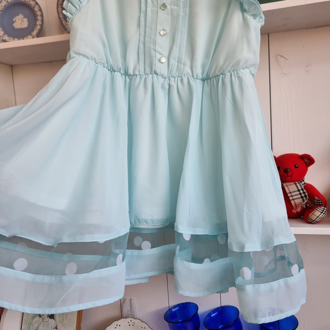 Tralala 트랄라라 민트 쉬폰 도트 튜닉 미니원피스 상품이미지2