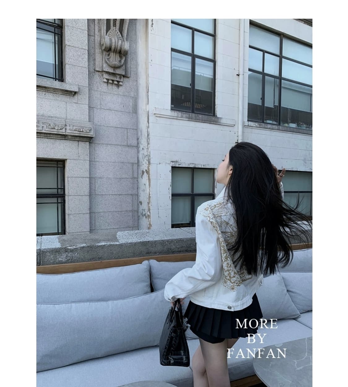 자수 디테일 화이트데님 청 자켓 수입의류 상품이미지4