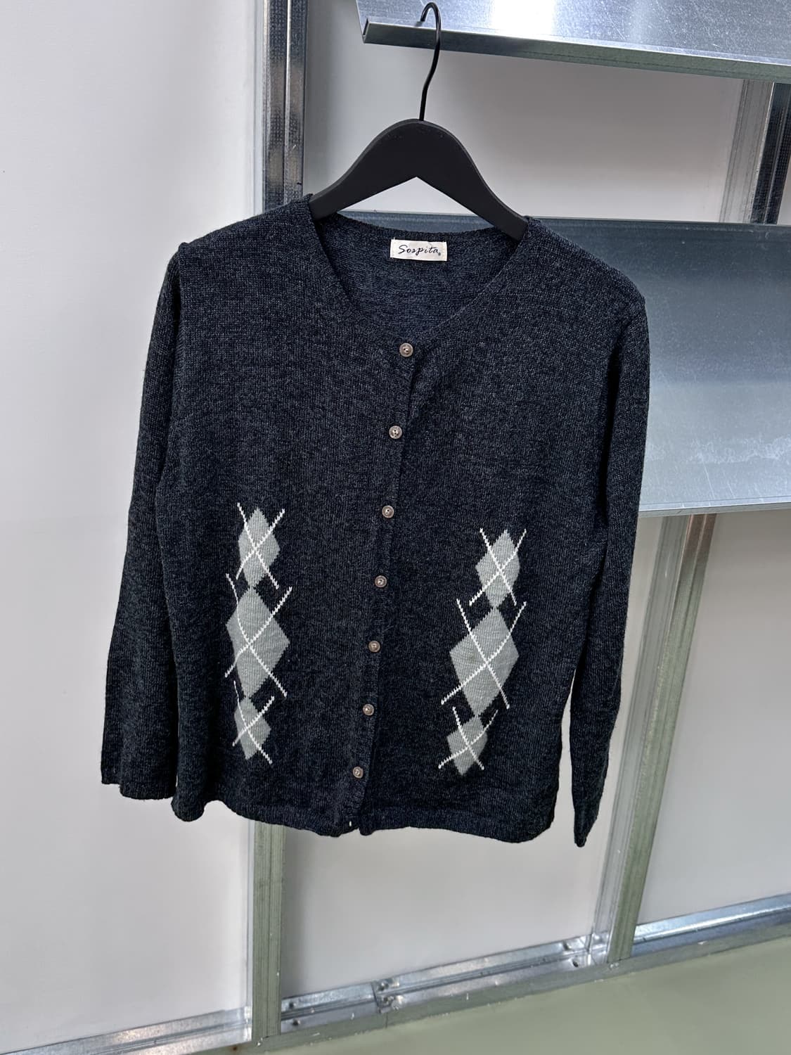 charcoal argyle wool cardigan 상품이미지3