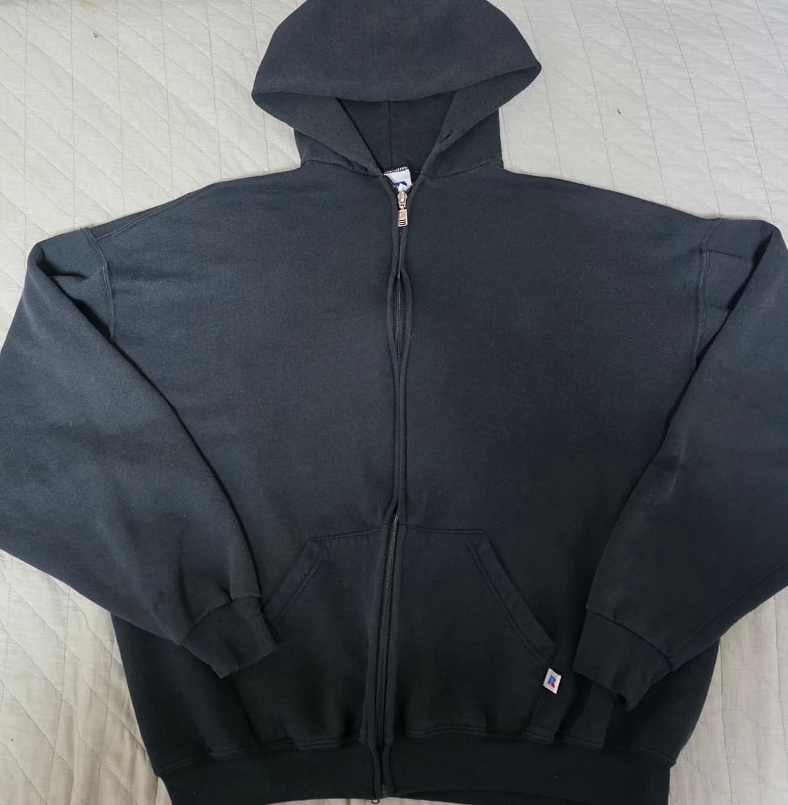 [XL] 90s 빈티지 러셀 애슬레틱 후드집업 블랙 ver.스테인 페이드 상품이미지1