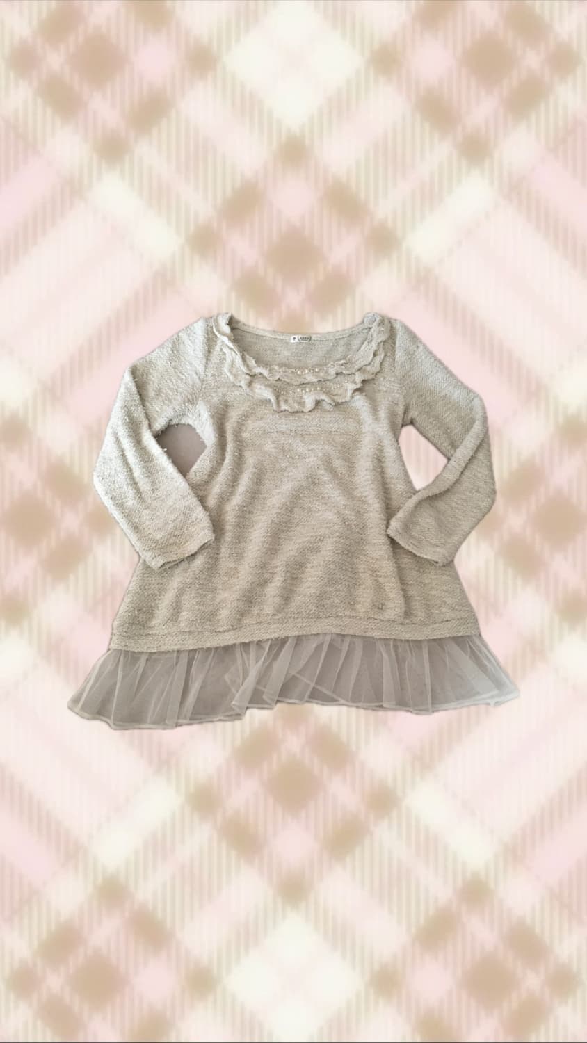 엑시즈팜 진주 레이스 니트 라떼 히메 갸루 러블리 로걀 모리 빈티지 상품이미지1