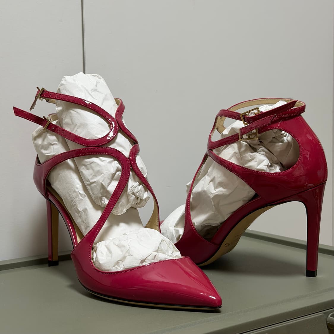 정품 지미추 핫핑크 페이턴트 스트랩 스틸레토 힐 37.5 상품이미지2