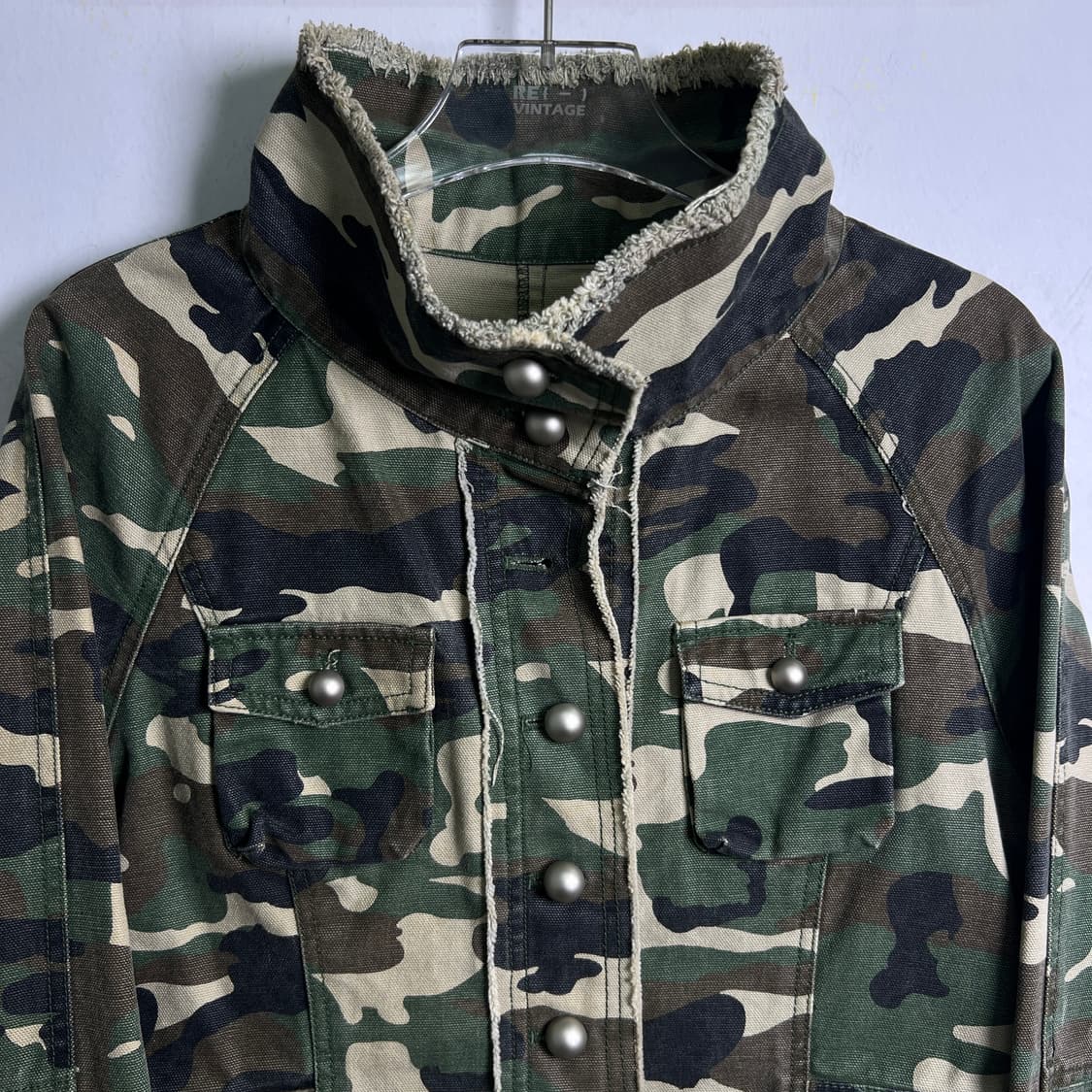 Jasper minx 빈티지 카모플라쥬 하이넥 밀리터리 자켓 L 상품이미지4