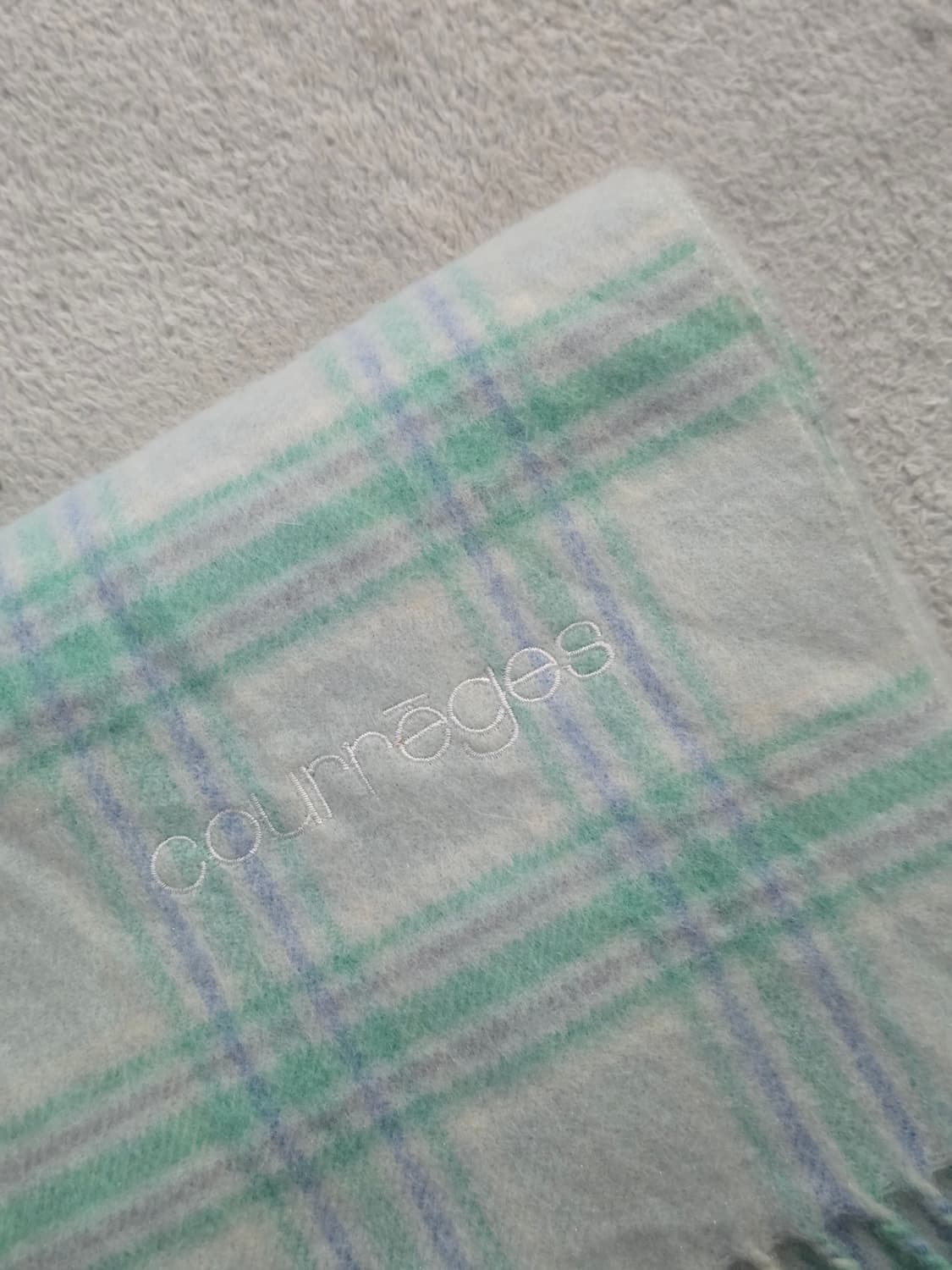 Courreges 꾸레쥬 민트 체크패턴 울 머플러 상품이미지4