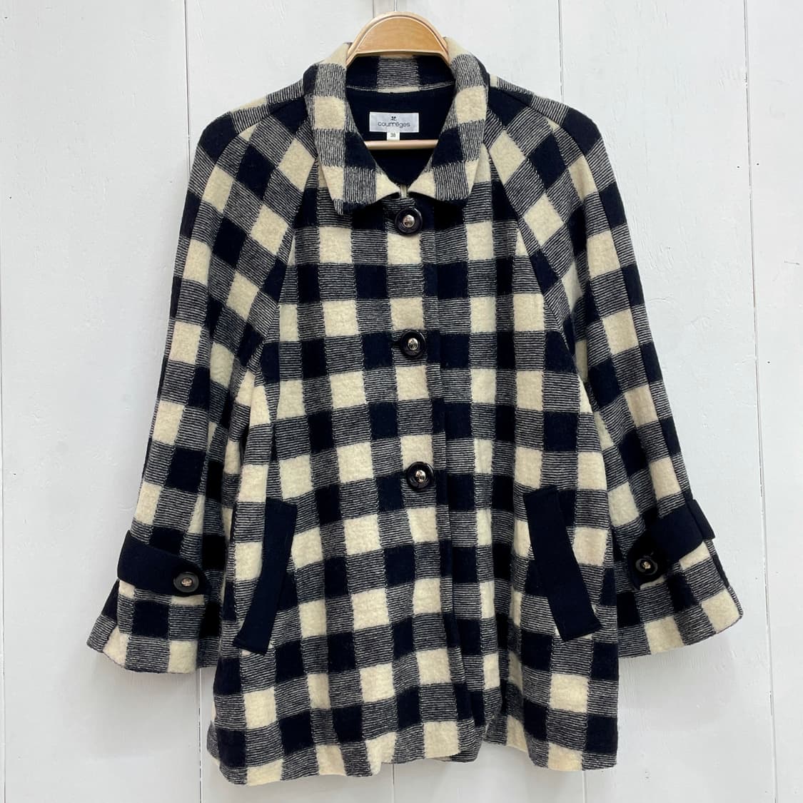 꾸레쥬 깅엄 체크 울 니트 자켓 상품이미지2