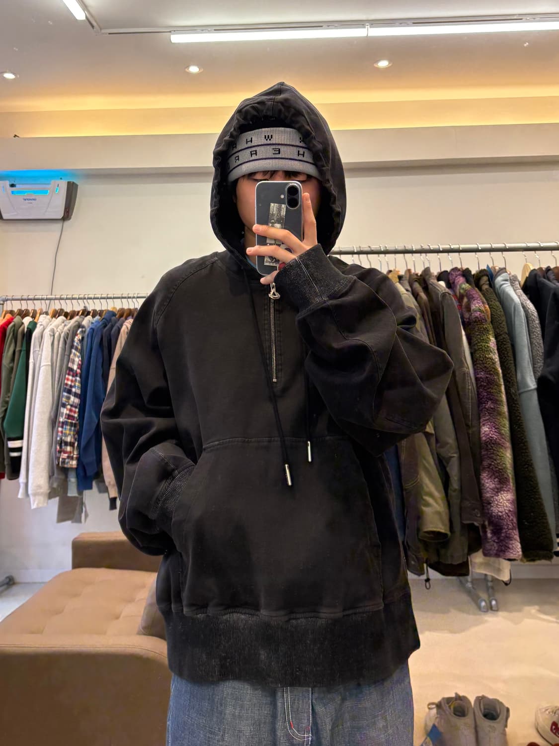 솔리드옴므 워싱 반집업 후드 상품이미지6