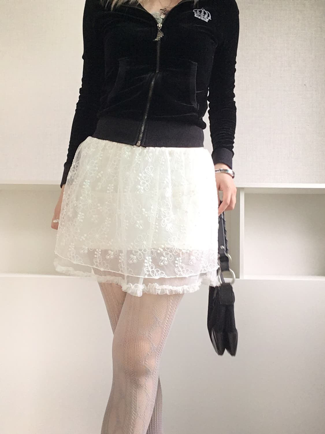jpn vintage ivory flower lace skirt 상품이미지4