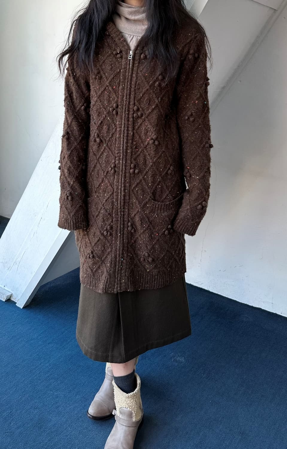Design patterned hooded long knit jacket 상품이미지8