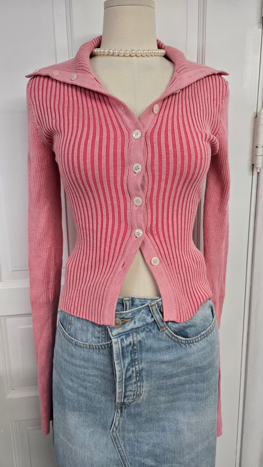 그레일즈 핑크 카라 가디건 상품이미지3