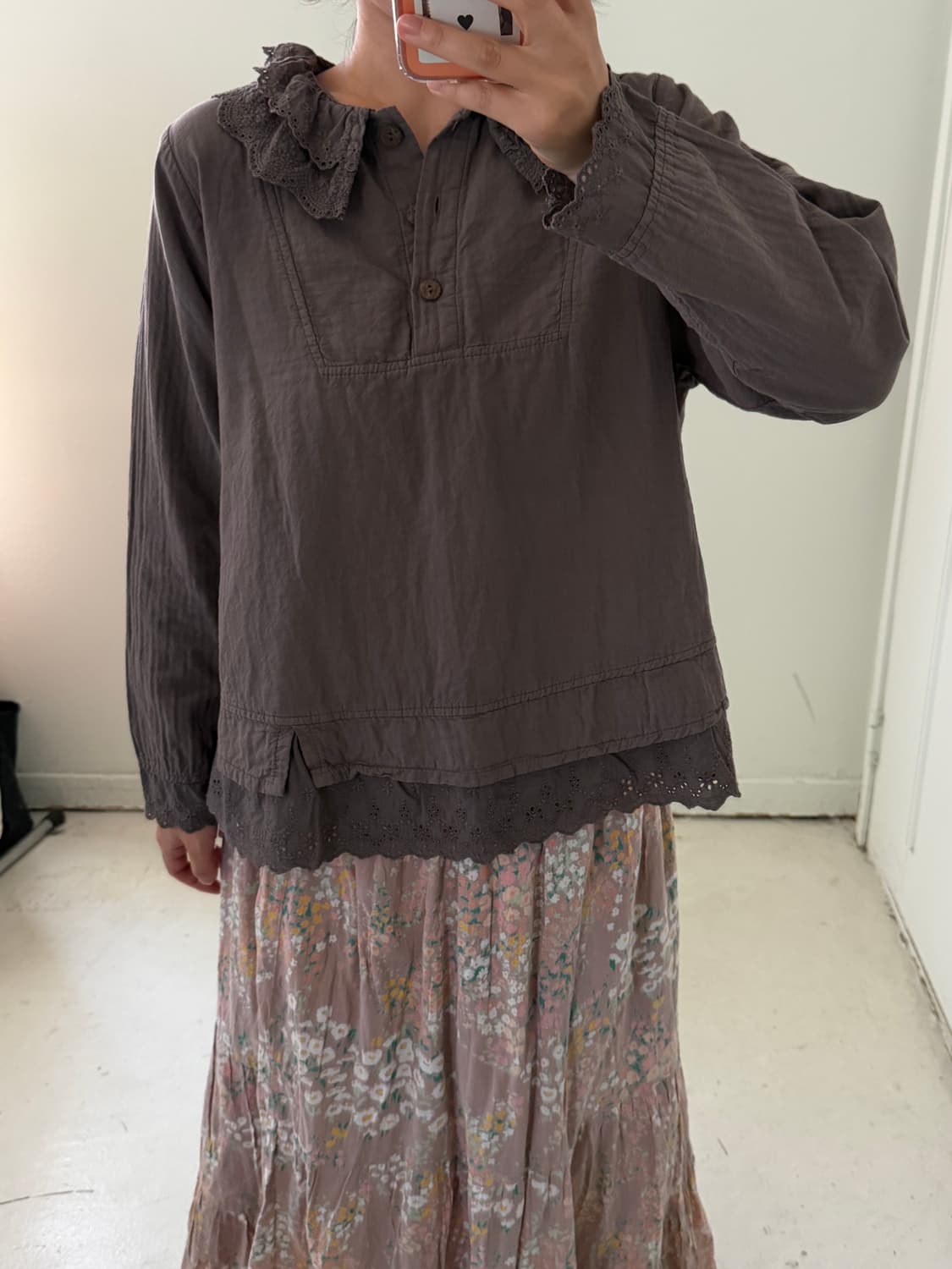 일본빈티지 모리걸 레이스 브라운 블라우스 상품이미지2