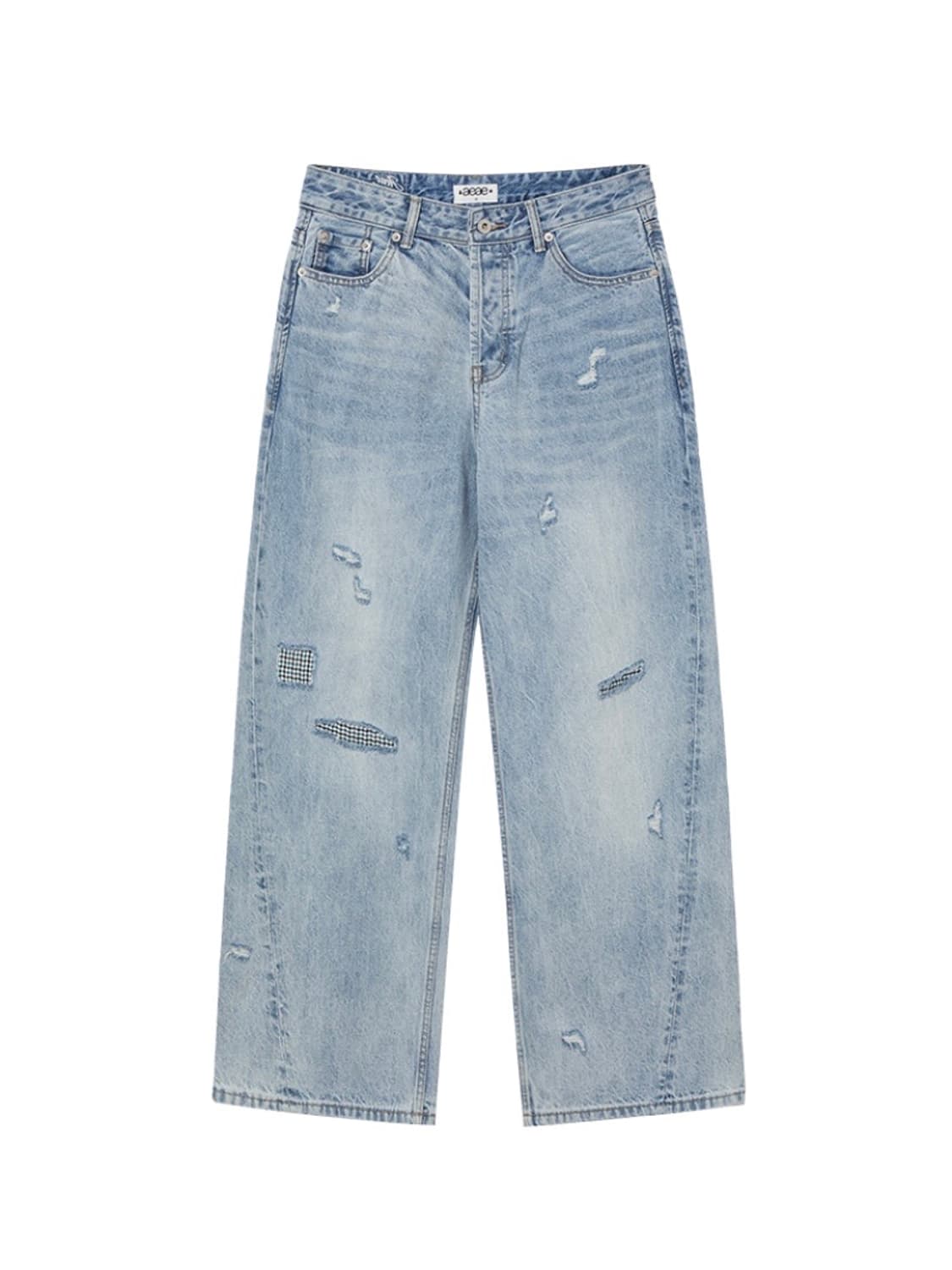 Aeae 체크 패치워크 데님팬츠 라이트블루 0 상품이미지1