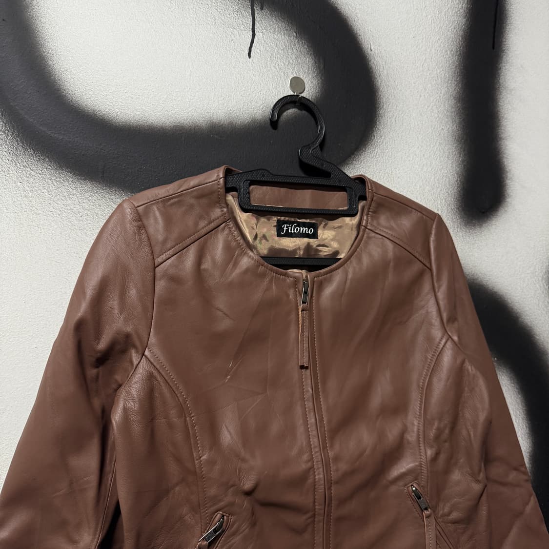 VTG 빈티지 100% 양가죽 오픈 카라 집업 쉽스킨 레더 자켓 상품이미지3