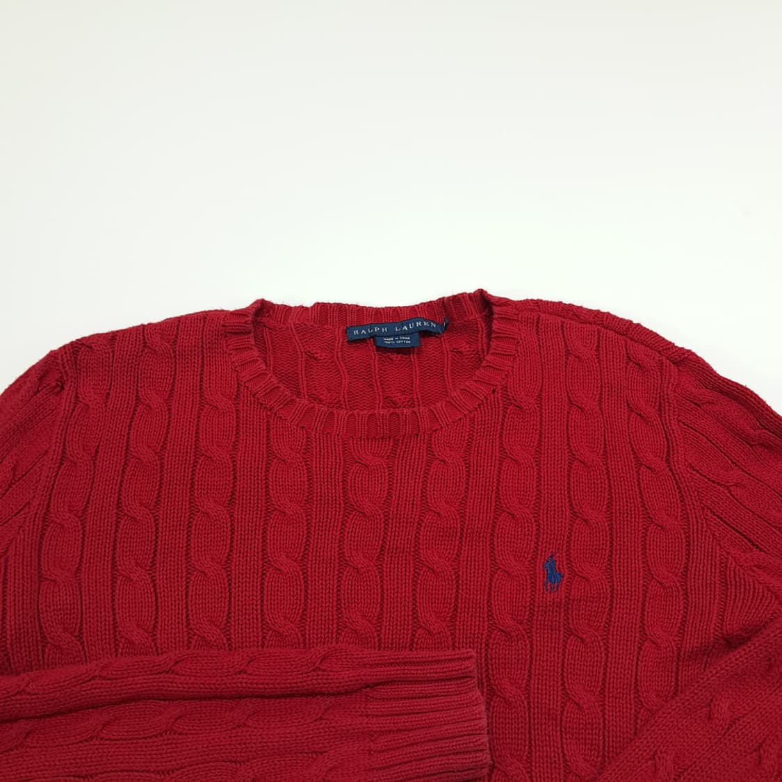 CN827W M 폴로 랄프로렌 레드 라운드 케이블 긴팔 니트 스웨터 상품이미지3