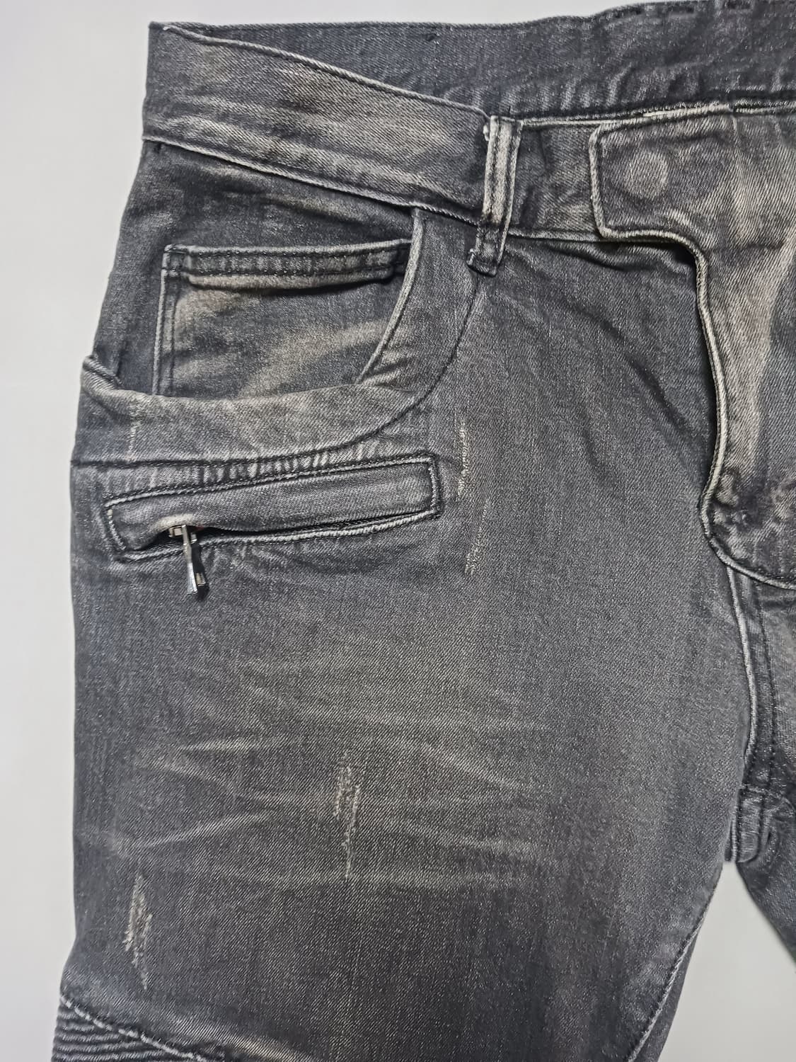 [34] 발망 데미지 워싱 블랙 바이커진 청바지 상품이미지2