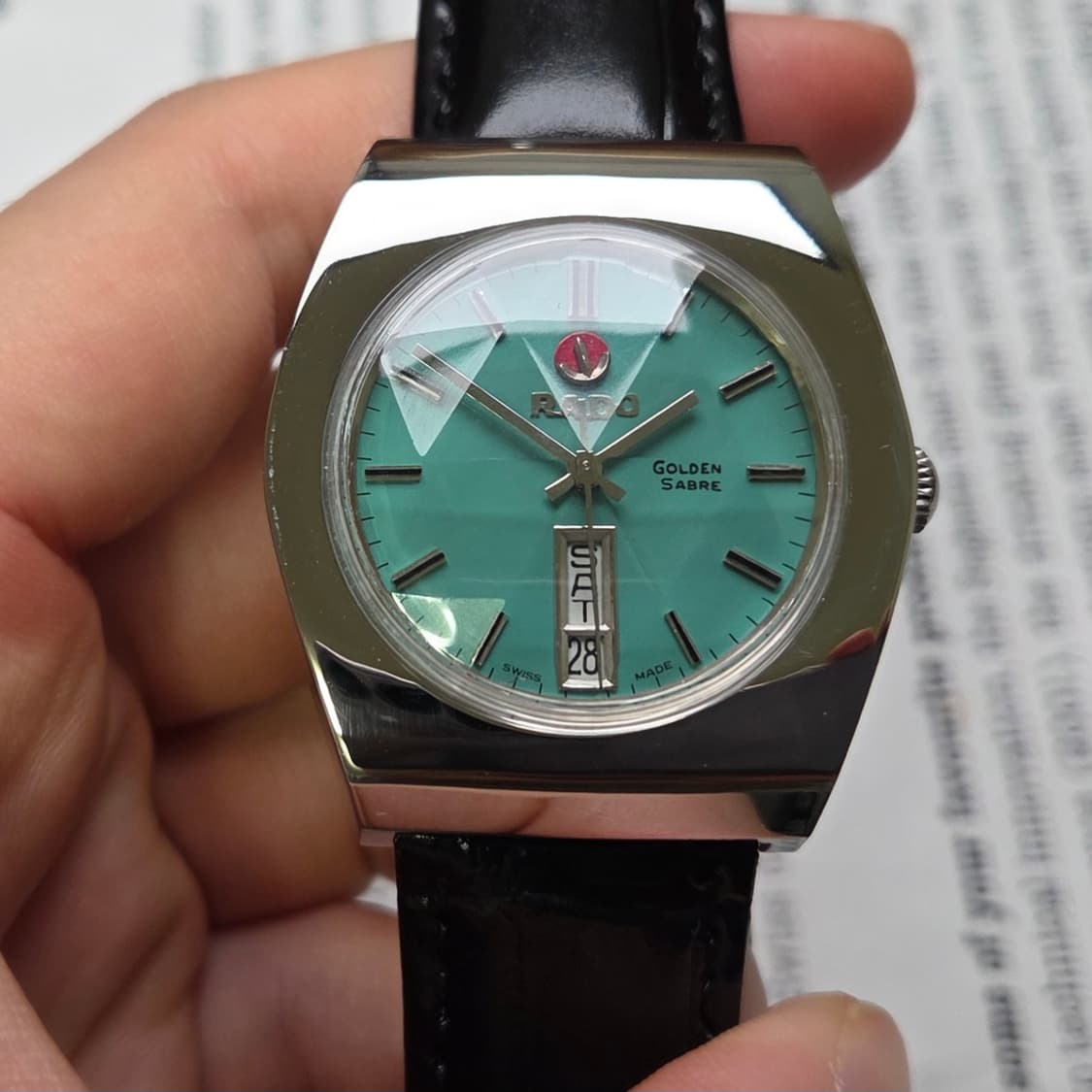 빈티지 라도 골드사브레 컷유리(각유리) 애플민트 데이데이트 오토매틱  상품이미지2