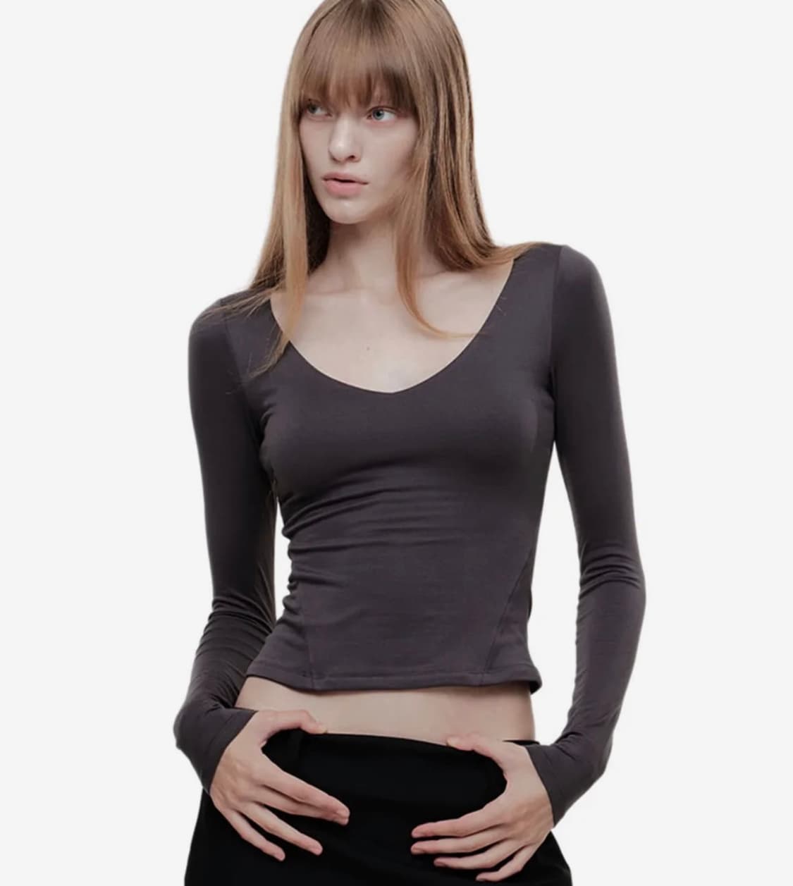 V NECK CONTOUR T (CHARCOAL) 상품이미지1