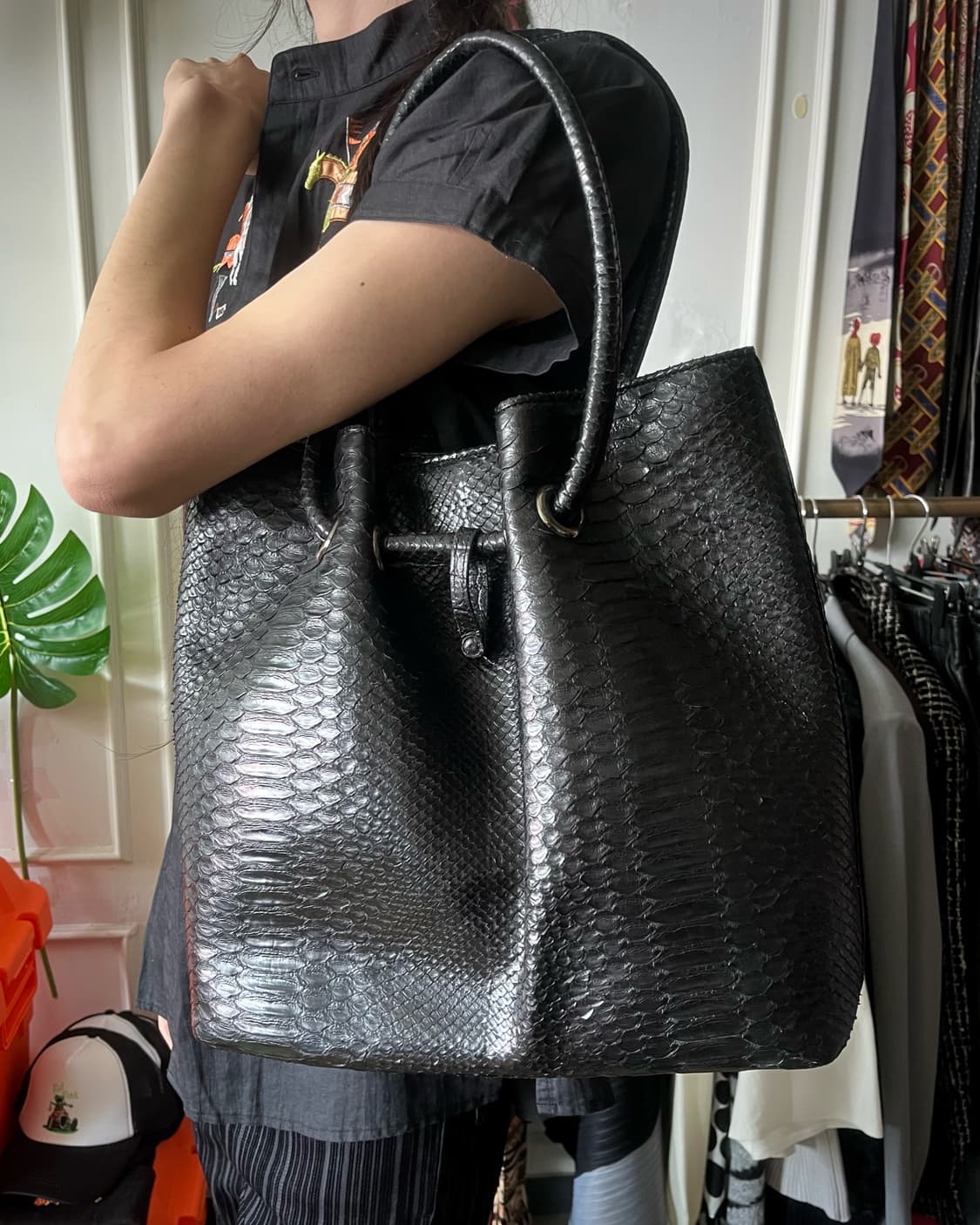 Vintage Real Python Leather Black Bag 상품이미지2